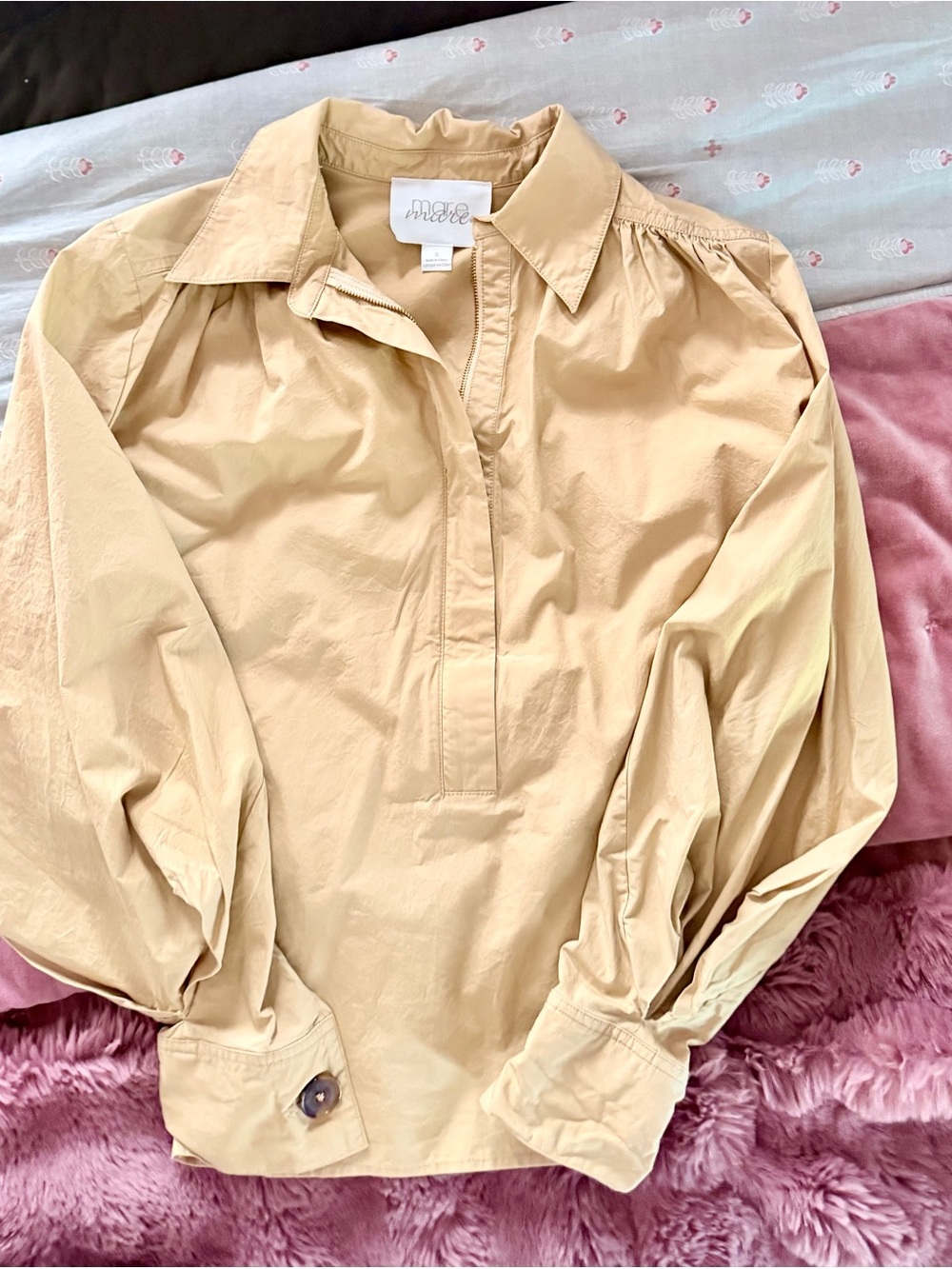 Light Beige Long-Sleeve Popover Blouse by mass linen